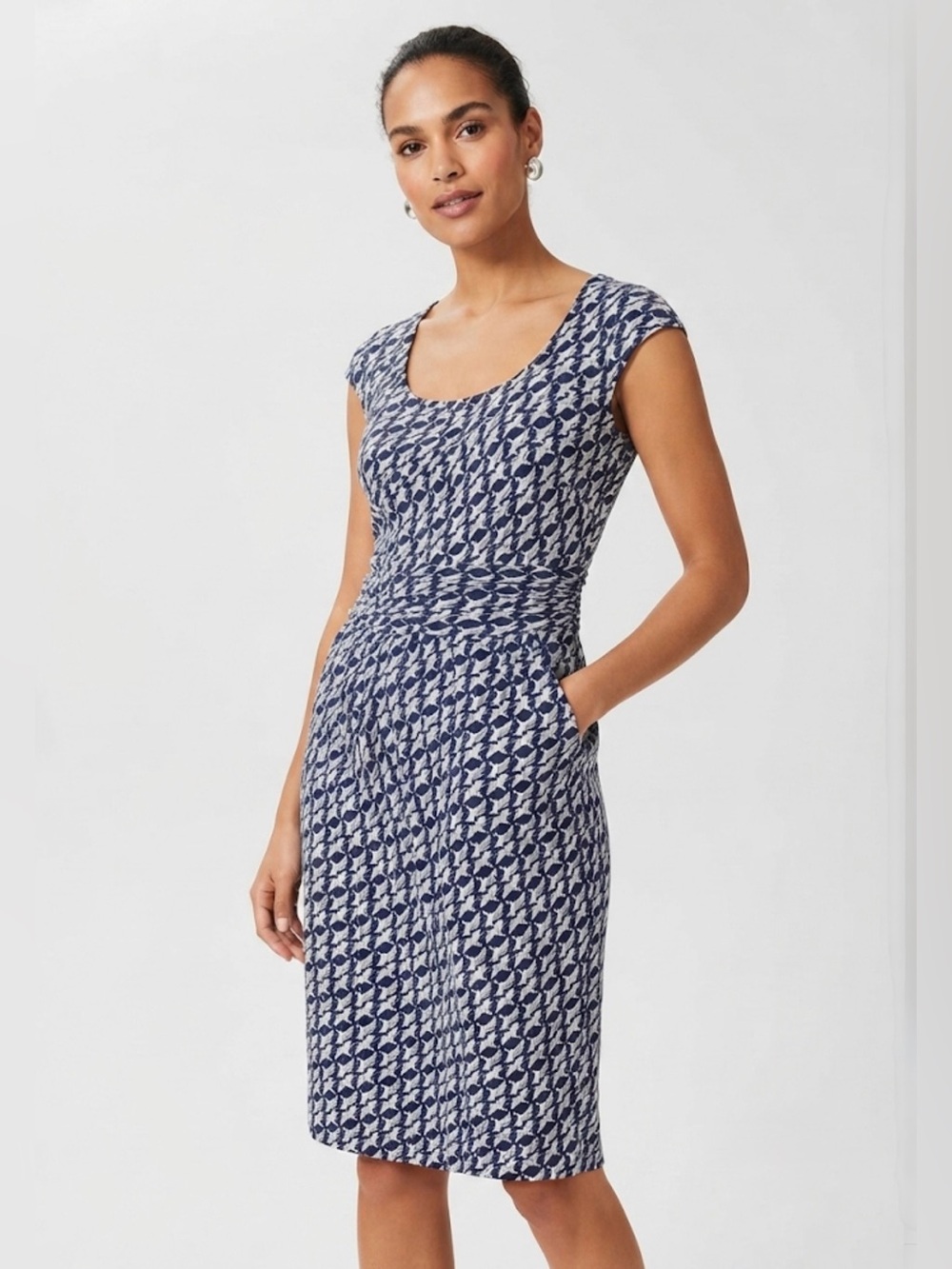 Boden Margot Jersey Dress Blue White Grey Pink Geometric Retro-Chic US 8